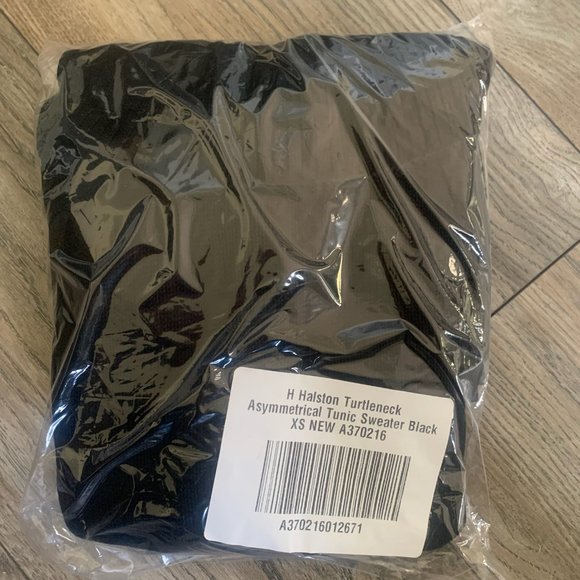 NWT H NY HALSTON TURTLENECK ASYMMETRICAL TUNIC SWEATER BLACK XS - Picture 4 of 6